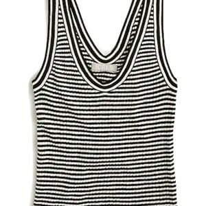 J. Crew Black and White Ribbed Tank Top -Merino-Linen Blend Sweater-Tank - M